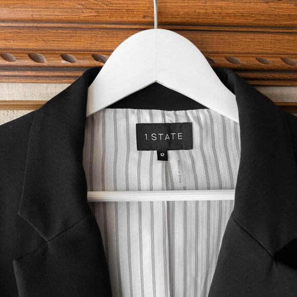 1. State Blazer Size 12 Black Classic One-Button Tailored Women’s Jacket - Picture 2 of 5